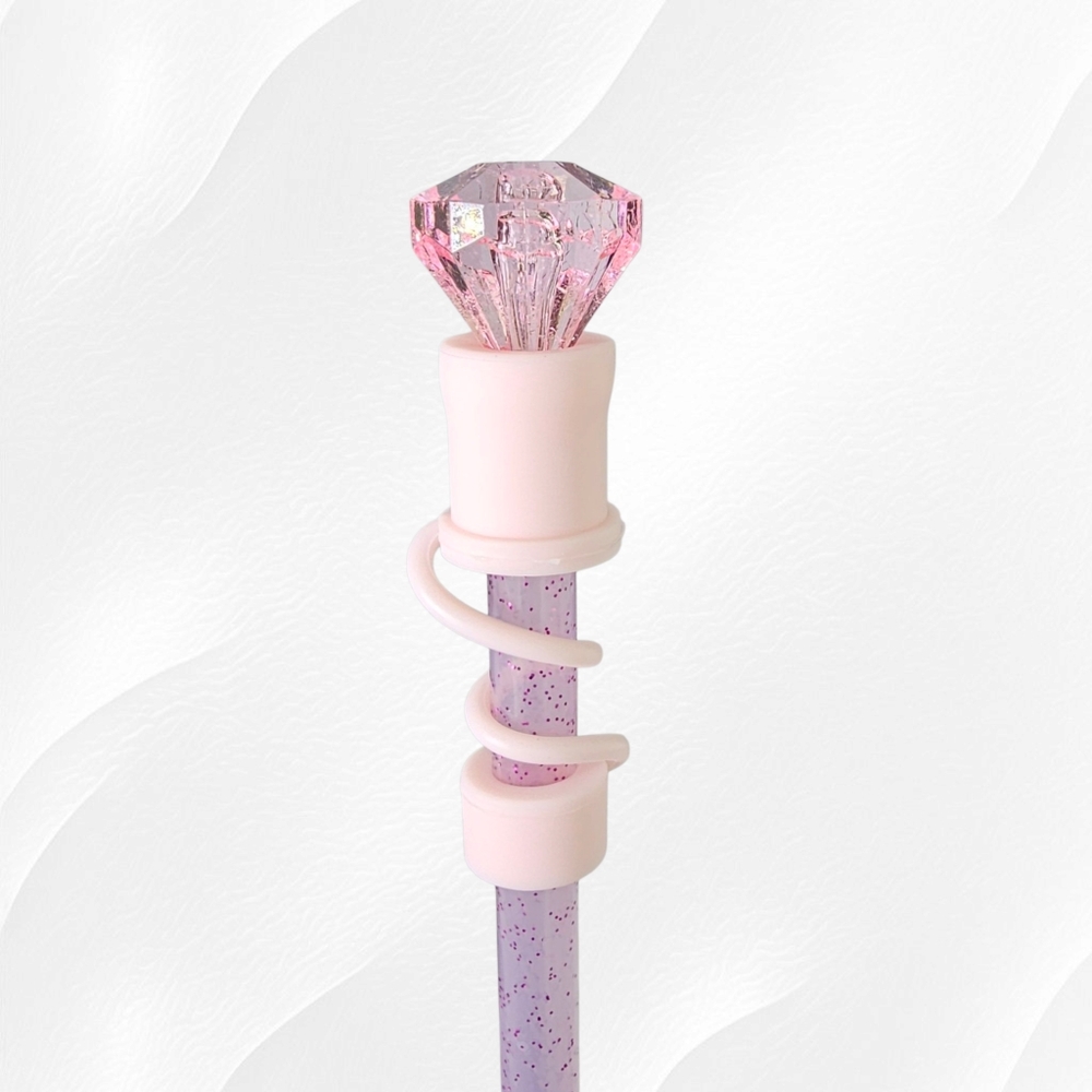 Blush Pink Diamond Straw Topper - Straw Cover - 10mm Straw Topper